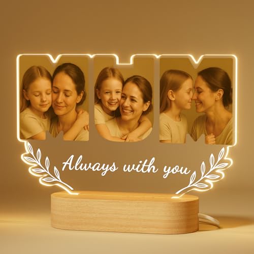 Personalised Night Light for Mum - Custom Photo Gift for Mother’s Day, Birthday or Christmas - Engraved Keepsake, Unique Present for Mum from Daughter or Son
