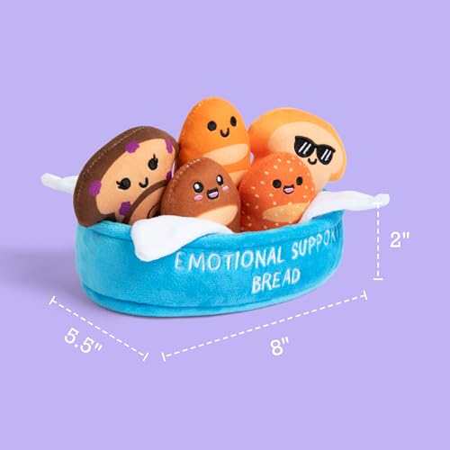 Image of Emotional Support Bread by Relatable - Cute Stuffed Animals and Toys, Squishy Toys and Plushies, Great Back to School Gift Ideas and Desk Decor for All Ages - Includes 5 Plushies with Carrying Basket