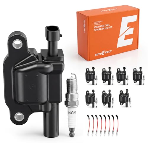 Autoexact Ignition Coils & Iridium Spark Plugs & Wires Kit Fit for Chevy Silverado Tahoe Suburban Avalanche Express GMC Sierra Cadillac Pontiac Hummer 6.0L 5.3L 8set Direct Replacement Set for UF413