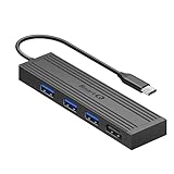 4-Port USB 3.0 Ultra-Thin Data Hub USB Distributor, Suitable for MacBook, Mac Pro/Mini, iMac, Surface Pro, XPS, laptops, USB Flash Drives, Mobile HDD, Printers, and More… (Slim USB C - 0.5 ft)