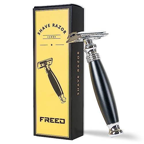 FREED Double Edge Razor,single blade razor,Aluminum alloy handle paired with a textured matte black finish,10 Japanese 6cr13 Stainless Steel Blades,It's the best gift for men,fathers,or birthdays