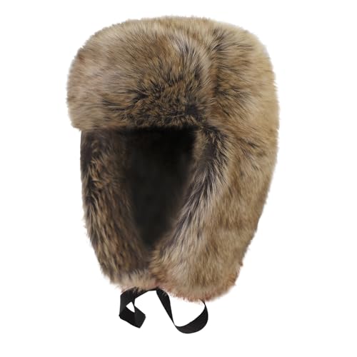 Men Women Faux Fur Trapper Hat Winter Thick Furry Ushanka Russian Hat Earflap Cap Windproof Thermal Cycling Camping Skiing Cap Hunting Hat with Ear Flap