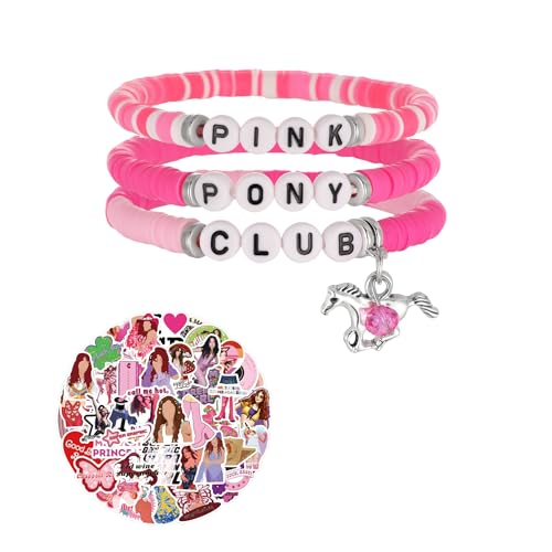 Pink Pony Club Bracelets and 56pcs Seickers Set Pink Pony Club Music Inspired Bracelets Merch Fans Gifts.