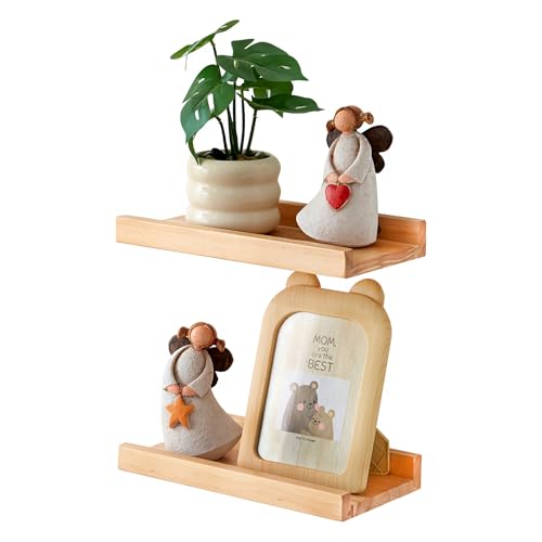 OAKERLAND 2 Piezas Estantes Flotantes de Pino Madera, 30cm Estantería Madera Pared para el hogar, Oficina, Dormitorio, Sala de Estar, Baño, Flotantes Baldas Pared para Fotos (30 x 15 cm)