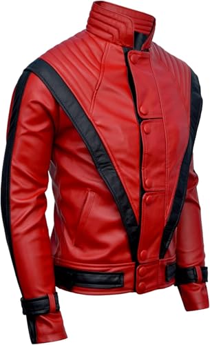 Veste en cuir pour homme style années 80 rouge et noir coupe ajustée confortable