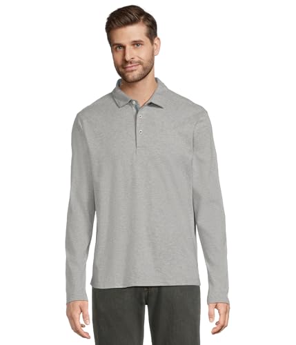 UNTUCKit Mens Long Sleeve Wrinkle Free Damaschino Polo HTHR Grey