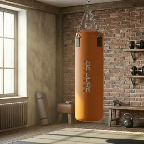 Image of De Jure Fitness Heavy Duty 2 Ft Punching Bag with Rust-Proof Stainless Steel Hanging Chain | Durable Polyester Fabric | Comfortable Recycled Filling | Boxing MMA, Kickboxing - Orange, 2 Ft