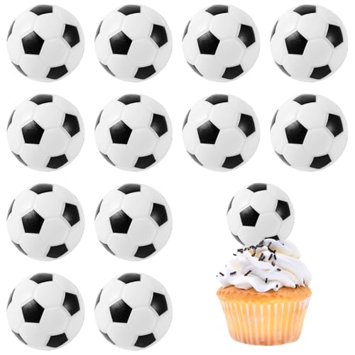 12pcs Football Cake Decorations Football Cake Topper Football Cupcake Toppers 3D Soccer Ball Design Suitable for Cupcakes Cakes and Cookies(4CM)