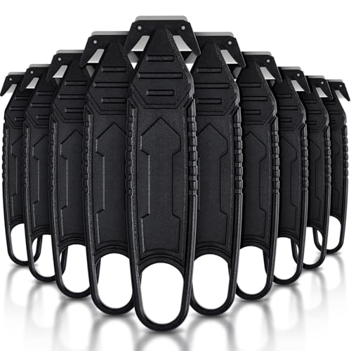 Therwen 10 Pcs Safety Box Cutter Knife of Stainless Steel Concealed Blade Package Opener with Tape Splitter for Carton Cardboard Wrap Letter Work Bag Straps Film Utility Tool (Black)