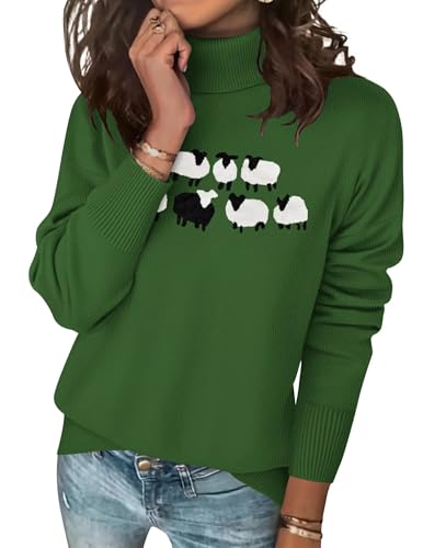 Image of ANFTFH Womens Turtleneck Sweater 2025 Ribbed Knit Top Pullover Sweaters