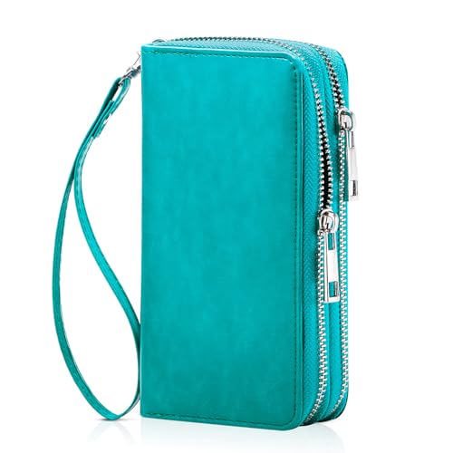 Image of Cellphone Wallet for Women Dual Zipper Long Purse with Removable Wristlet