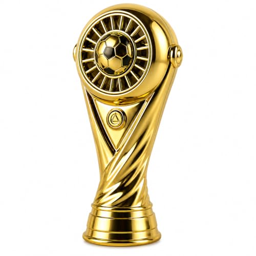 Rhostry Soccer Trophy Shaped Handheld Fan, Gold USB Rechargeable Mini Fan with 3 Speeds, Portable Personal Cooling Fan for Game Day, Stadium, Travel, Outdoor, 2026 Soccer Events, Soccer Gift for Fans