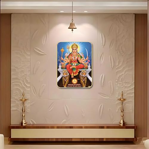 Image of SAF Divine Maa Durga Wall Art with Table Top Stand & Wall Hanging Hole | Premium MDF Religious Painting for Mandir Living Room Bedroom Office Home Decor Gift