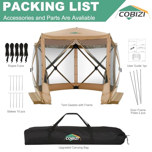 Image of COBIZI 10x10 FT Pop up Gazebo, Popup Canopy Tent,Instant Screened in Gazebos, Waterproof Portable Outdoor Small Screen Tents Sun Shelter,carpas para Patio for Camping, Garden and Backyard,Khaki