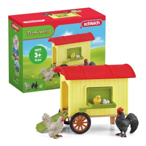 Schleich Farm World Mobile Chicken Coop Realistic Farm Animal Figurines Farm Adventure Play for Boys and Girls Gift for Kids Ages 3+
