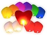 Lot de 11 Lanternes celestes volantes multicolores 1 coeur rouge géant inclus pour fêtes et moments romantiques et magiques extraordinaires.