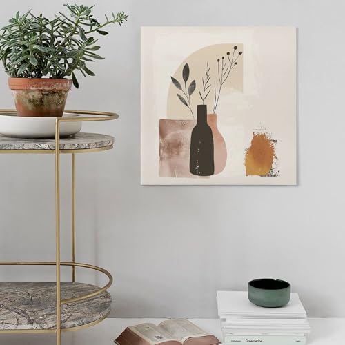 Toile murale abstraite moderne beige et marron 60x60 cm pour salon - 5
