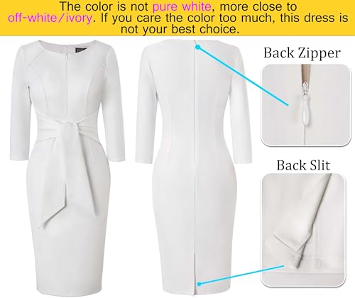 Image of VFSHOW Womens Front Zipper Tie Waist Bow 3 /4 Sleeve Slim Fitted Work Business Office Party Bodycon Pencil Sheath Dress