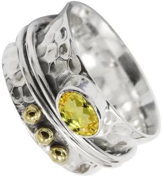 Yellow Sapphire Lab Grown Gemstone Silver plated Meditation Ring For Men Women G