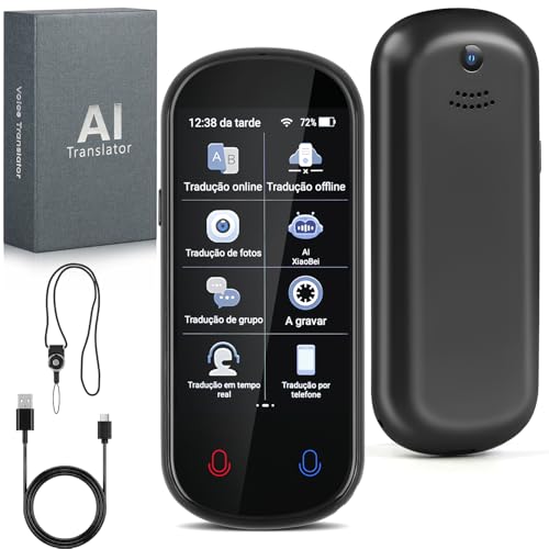 Dispositivo Tradutor de Idiomas, Traductor Eletrônico Bidirecional de Voz em Tempo Real Suporta 138 Idiomas, Offline, Gravação e Tradução de Fotos para Aprendizagem