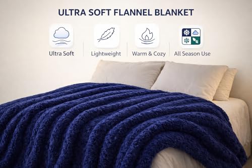 Image of WONJU Ultra Plush Mink Blanket | Soft Warm Fleece Blanket for Double Bed | Luxury Winter Blanket for Bed, Sofa, Couch & Travel | Machine Washable (Blue)