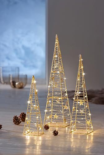 LED-Kegel *Glamour* gold 3er-Set Glitzernde Deko-Pyramiden aus Metall...