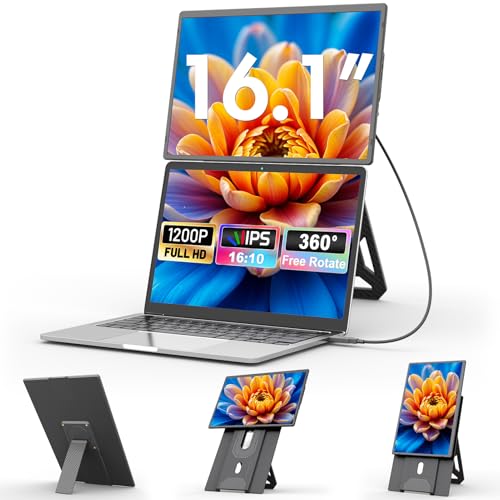 Teamgee Laptop Screen Extender - 16 FHD 1200P IPS Portable Monitor for Laptops Detachable Dual Monitor Portable Screen for Laptop with USB-C/MINI HDMI Port Plug n Play Windows/Mac/Android