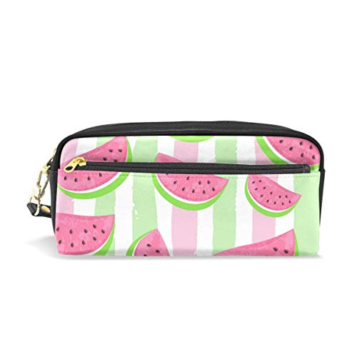 Preisvergleich Produktbild Ahdyr Federmäppchen Obst Wassermelonenstreifen PU Leder Bleistiftbeutel Reißverschluss Stiftbeutelhalter Student Stationary Cosmetic Makeup Bag
