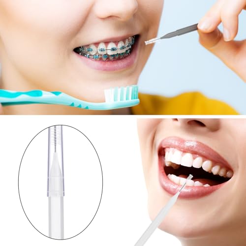 Image of Patelai 100 Pieces Braces Dental Brush for Cleaner Interdental Toothpick Dental Tooth Flossing Head Oral Hygiene Flosser Toothpick Cleaners Tooth Tool(White, Grey,Ideal Size)