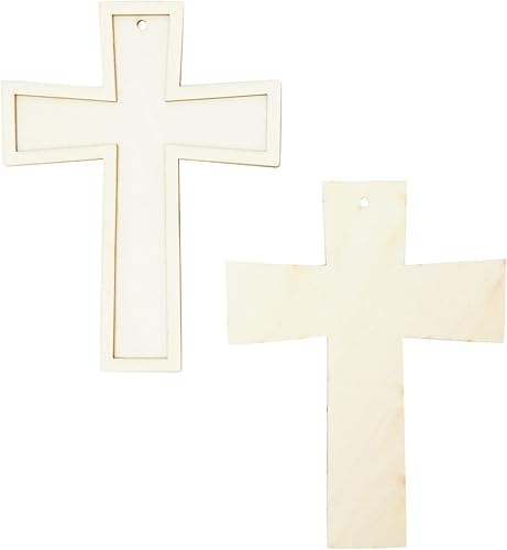 Miniatura 5 de Bright Creations Cruces de madera para manualidades, 3.8 x 5 pulgadas, paquete de 12, cuerda dorada, cruces de madera pintables para manualidades y