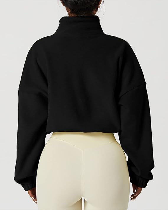 Women's Full Zip Fleece Short Jacket - Warm Winter Long Sleeve, Sherpa Crop Coat Workout Jacket - Winter Clothing3