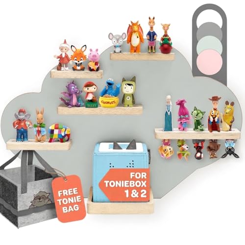 Heldenzimmer Cloud Shelf for Tonie Box and Tonies (up to 20 Figures) - Magnetic Wall Mount Storage Organizer Display Stand