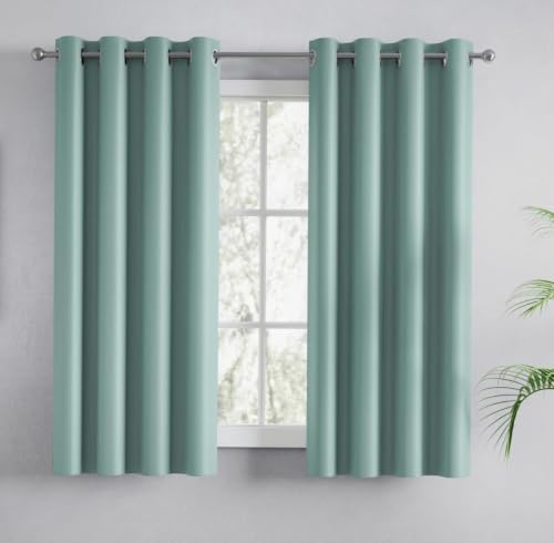 Image of Haus and Kinder Blackout Curtains 5 feet for Window,Pack of 2 Blackout Curtains for Window,100% Room Darkening Curtains Blackout 5 feet Long (Aqua, 114x152 CM)