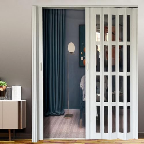 Waterproof Accordion Interior Doors, PVC Multifold Folding Doors with Double-Sided Handles, Seal Kitchen Fumes, Easy Installation Fittings for Home and Office