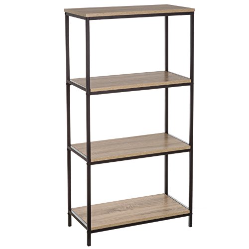 Estantería De Acero Negra Con 4 Baldas De Madera - Lolahome Estantería De Acero Negra Con 4 Baldas De Madera - Lolahome