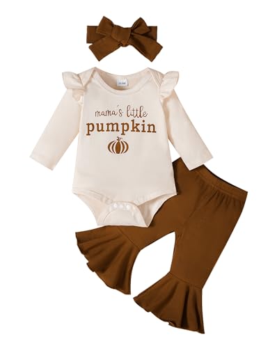 Image of Tinypainter Halloween/Thanksgiving Baby Girl Outfit Pumpkin Romper+Flared Pants Infant Fall Clothes 0-18M