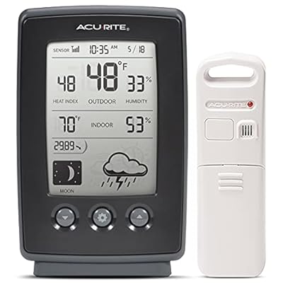 AcuRite Digital Weather Forecaster with Indoor/Outdoor Temperature, Humidity, and Moon Phase (00829), Black
