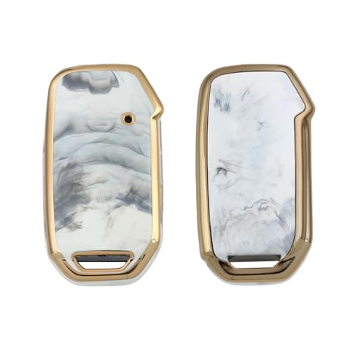 Image of Keyzone TPU Car Key Cover Compatible for: Kia Carens Seltos, Sonet 2023 Onwards 4 Button Smart Key (Compare Key Shape Before Ordering) (Marble)