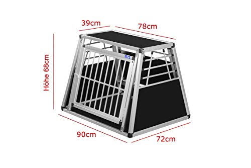 ALPUNA Transportbox N11 – Aluminium Hundebox 72×90×68 cm – Auto Hundebox mit Notausstieg, sicherer Hundetransport im Kofferraum