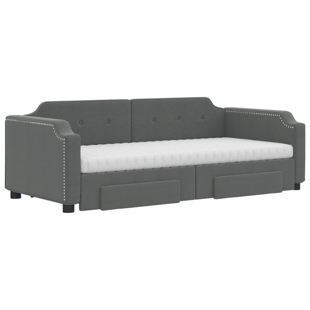 Tagesbett Ausziehbar mit Schubladen Dunkelgrau 100x200 cm Stoff, Polsterbett mit Lattenrost, Stauraum und Komfort, stabiles Bettgestell für Gästezimmer, platzsparende Schlaflösung