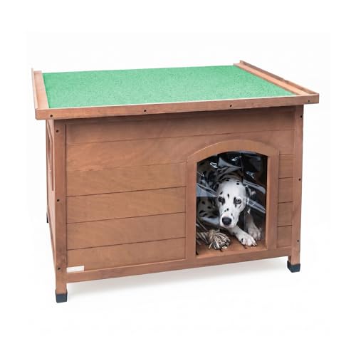 AqpetFriends Baita Cuccia in Legno da Esterno per Cani con Tetto Apribile e Tende Termiche incluse, Large 116x79x85h