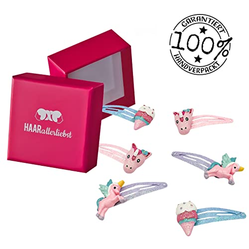HAARallerliebst Hair Clips Set (6 Pieces, Unicorns + ice cream; box colour: pink, 6 count (Pack of 1) - Image 3
