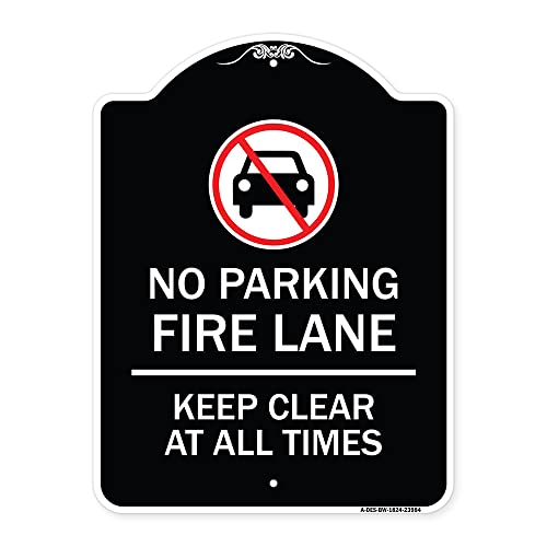 SignMission Designer Series Sign - Fire Lane, Keep Clear at All Times with Graphic | Black & White 18" x 24" Heavy-Gauge Aluminum Architectural Sign | Made in The USA