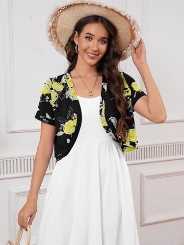 Image of Heymoments Women's Short Sleeve Bolero Shrugs Lightweight V-Neck Open Front Cropped Cardigan (S-2XL)