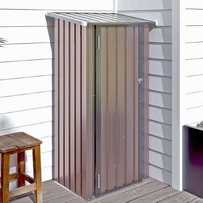 Aoxun 3’x2.1’ Outdoor Metal Storage Shed with Lockable Doors, Steel Utility Tool Shed, Metal Sheds Outdoor Storage for Garden, Patio, Backyard and Lawn, Brown