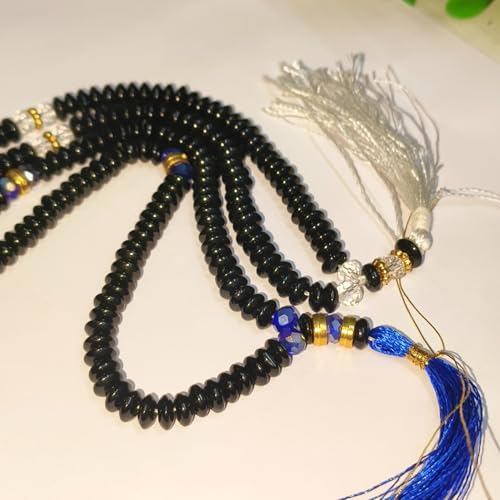 Image of Islamic Salat Prayer Tasbih 100 Crystal White, Black Beads - Tasbeeh for Dhikr, Zikr, and Meditation Fine Beads with Silk Tassel, 34 cm