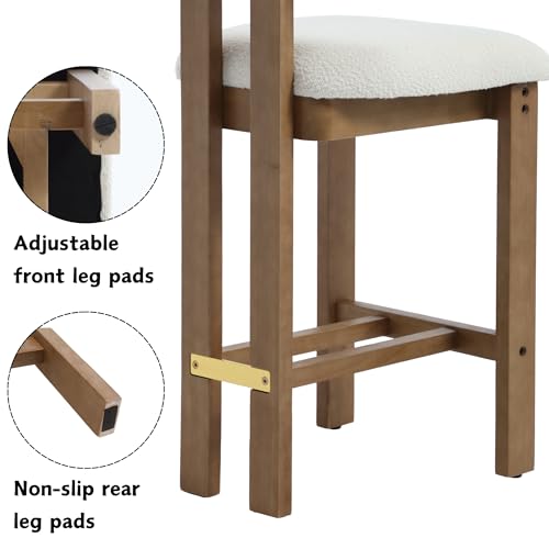 Image of BESTANO 26 inch Counter Stools Set of 4 Counter Height Bar Stools with Back and Solid Wood Legs Modern Farmhouse Sherpa Upholstered Kitchen Bar Stools Countertop Bar Chairs, White