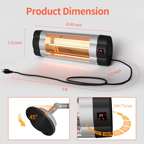 Sundate Wall-Mounted Electric Heater, Outdoor Heater For 1500W, 1S Heating Carbon Fiber Tube Wall Heater, Ip34 Waterproof Patio Heater thumb #2