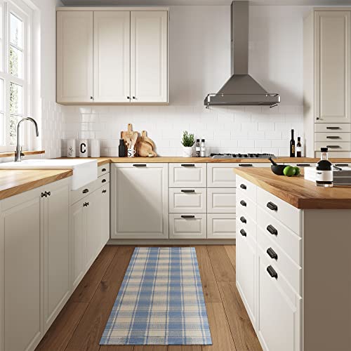 Barnyard Designs 2X7 Handmade 100% Cotton Runner Rug, Boho Kitchen Rug, Runners For Hallways Or Boho Bathroom Decor, Farmhouse Kitchen Rug, Kitchen Runner Throw Rug, Boho Kitchen Decor, Light Blue #TOP4