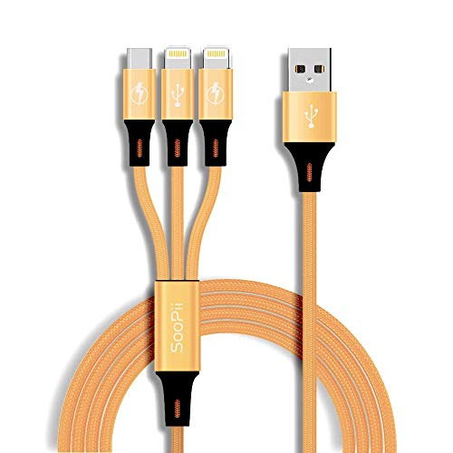 Image of SOOPII Premium 3-in-1 Multi Charging Cable, Nylon Braided Universal Cord with Micro USB, and 2 Lightning Connectors for Cell Phones | Fast Charging & High-Speed Data Transfer